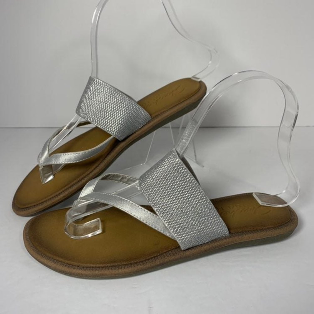 Skechers Metallic Silver Elastic Thong Flip Flops Sandals Women's US 6-6.5***